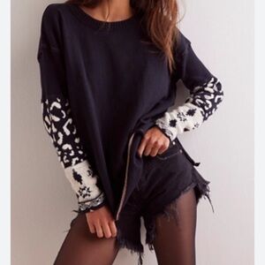 Free People We The Free Tiger Cuff Oversized Long Sleeve Tee Small Animal Print